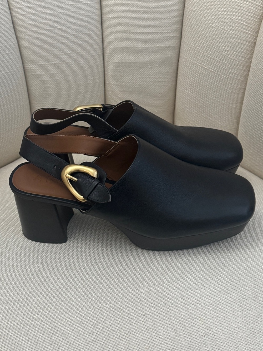 Aerosoles Samurai Women's Slingback Platform Clog in Black Leather Size 9